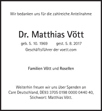 Traueranzeige von Matthias Vött von Süddeutsche Zeitung