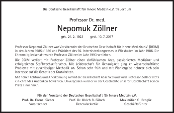 Traueranzeige von Nepomuk Zöllner von Süddeutsche Zeitung