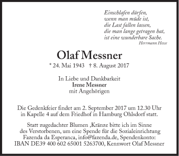 Traueranzeige von Olaf Messner von Süddeutsche Zeitung
