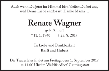 Traueranzeige von Renate Wagner von Süddeutsche Zeitung