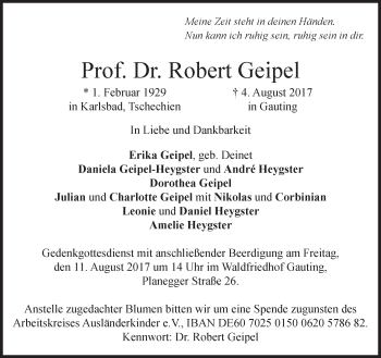 Traueranzeige von Robert Geipel von Süddeutsche Zeitung