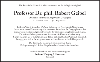 Traueranzeige von Robert Geipel von Süddeutsche Zeitung