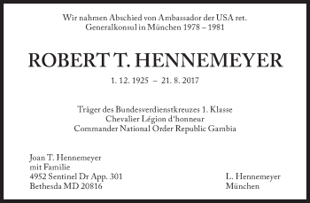 Traueranzeige von Robert Hennemeyer von Süddeutsche Zeitung