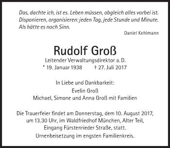 Traueranzeige von Rudolf Groß von Süddeutsche Zeitung