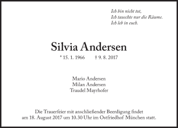 Traueranzeige von Silvia Andersen von Süddeutsche Zeitung