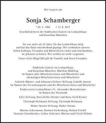 Traueranzeige von Sonja Schamberger von Süddeutsche Zeitung