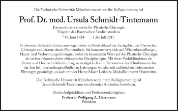 Traueranzeige von Ursula Schmidt-Tintemann von Süddeutsche Zeitung