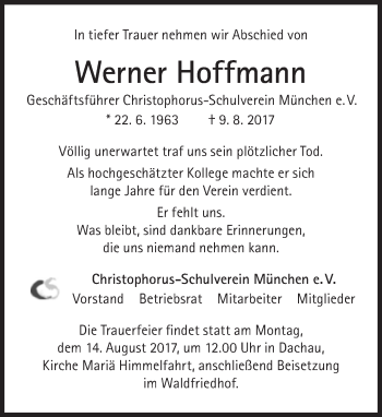 Traueranzeige von Werner Hoffmann von Süddeutsche Zeitung