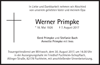 Traueranzeige von Werner Primpke von Süddeutsche Zeitung