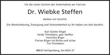 Traueranzeige von Wiebke Steffen von Süddeutsche Zeitung