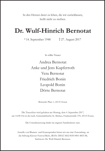 Traueranzeige von Wulf-Hinrich Bernotat von Süddeutsche Zeitung