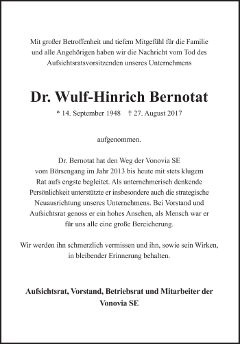 Traueranzeige von Wulf-Hinrich Bernotat von Süddeutsche Zeitung
