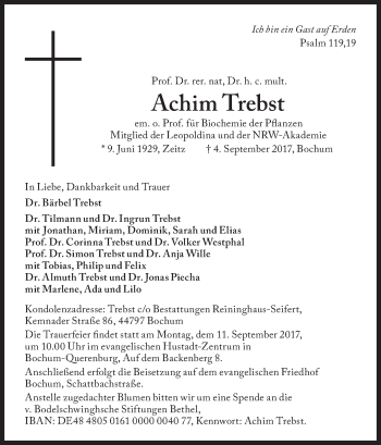 Traueranzeige von Achim Trebst von Süddeutsche Zeitung