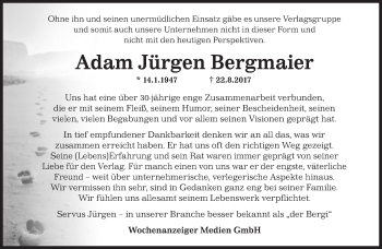 Traueranzeige von Adam Jürgen Bergmaier von Süddeutsche Zeitung