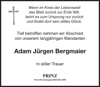Traueranzeige von Adam Jürgen Bergmaier von Süddeutsche Zeitung