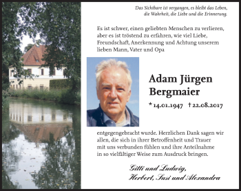 Traueranzeige von Adam Jürgen Bergmaier von Süddeutsche Zeitung