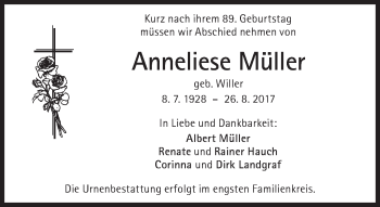 Traueranzeige von Anneliese Müller von Süddeutsche Zeitung