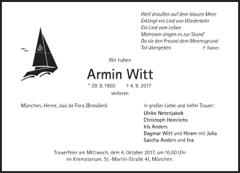 Traueranzeige von Armin Witt von Süddeutsche Zeitung