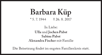Traueranzeige von Barbara Küp von Süddeutsche Zeitung