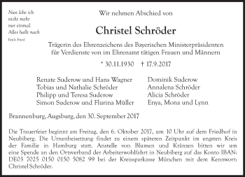 Traueranzeige von Christel Schröder von Süddeutsche Zeitung