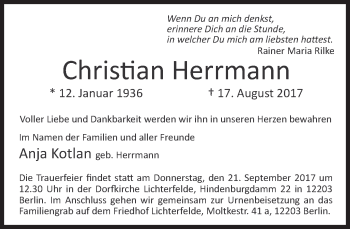 Traueranzeige von Christian Herrmann von Süddeutsche Zeitung