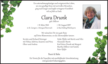 Traueranzeige von Clara Drunk von Süddeutsche Zeitung