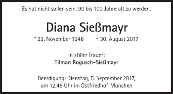 Traueranzeige von Diana Sießmayr von Süddeutsche Zeitung