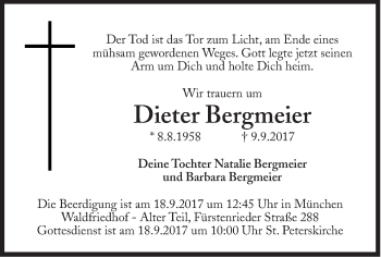 Traueranzeige von Dieter Bergmeier von Süddeutsche Zeitung