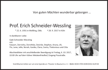 Traueranzeige von Erich Schneider-Wessling von Süddeutsche Zeitung