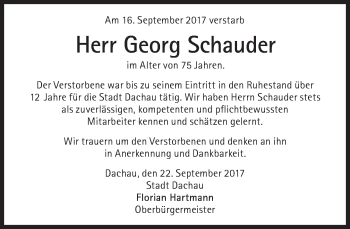 Traueranzeige von Georg Schauder von Süddeutsche Zeitung