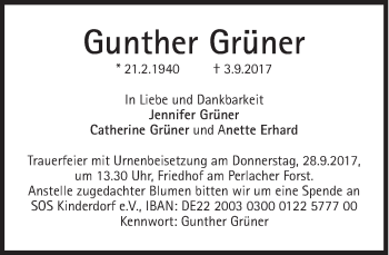 Traueranzeige von Gunther Grüner von Süddeutsche Zeitung