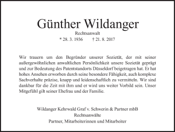 Traueranzeige von Günther Wildanger von Süddeutsche Zeitung