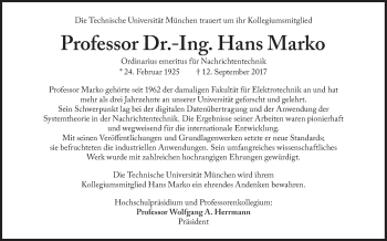 Traueranzeige von Hans Marko von Süddeutsche Zeitung