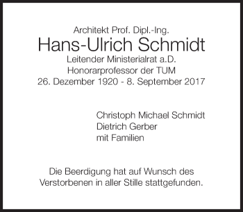 Traueranzeige von Hans-Ulrich Schmidt von Süddeutsche Zeitung