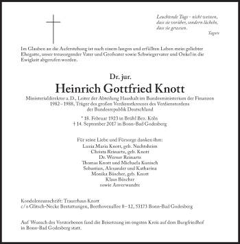 Traueranzeige von Heinrich Gottfried Knott von Süddeutsche Zeitung