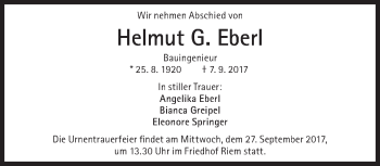 Traueranzeige von Helmut G. Eberl von Süddeutsche Zeitung