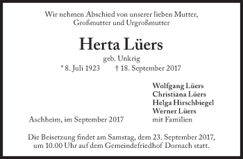 Traueranzeige von Herta Lüers von Süddeutsche Zeitung