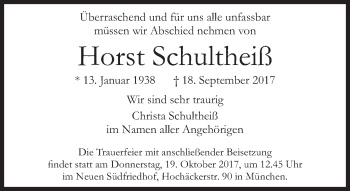 Traueranzeige von Horst Schultheiß von Süddeutsche Zeitung