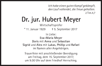 Traueranzeige von Hubert Meyer von Süddeutsche Zeitung