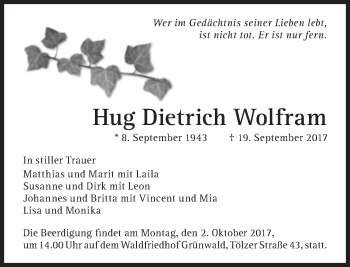 Traueranzeige von Hug Dietrich Wolfram von Süddeutsche Zeitung
