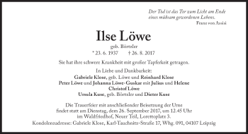 Traueranzeige von Ilse Löwe von Süddeutsche Zeitung