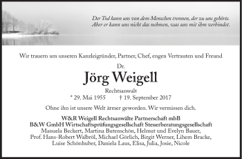 Traueranzeige von Jörg Weigell von Süddeutsche Zeitung