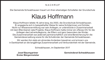 Traueranzeige von Klaus Hoffmann von Süddeutsche Zeitung