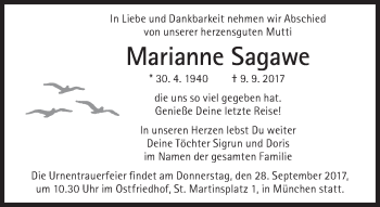Traueranzeige von Marianne Sagawe von Süddeutsche Zeitung