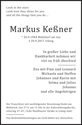 Traueranzeige von Markus Keßner von Süddeutsche Zeitung