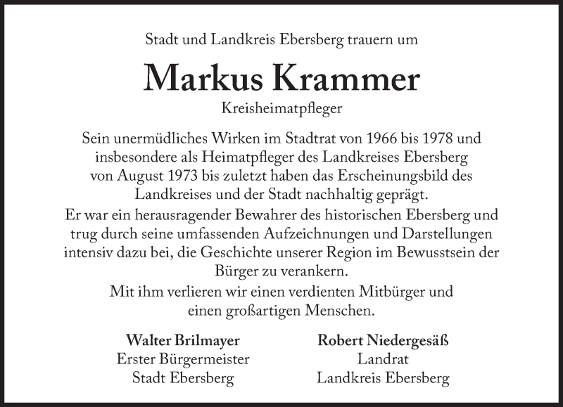  Traueranzeige für Markus Krammer vom 28.09.2017 aus Süddeutsche Zeitung