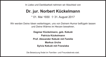 Traueranzeige von Norbert Kückelmann von Süddeutsche Zeitung
