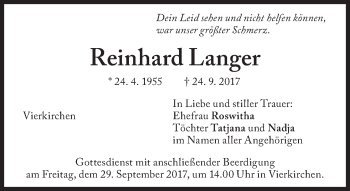 Traueranzeige von Reinhard Langer von Süddeutsche Zeitung