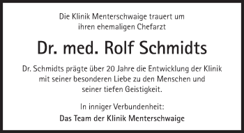 Traueranzeige von Rolf Schmidts von Süddeutsche Zeitung