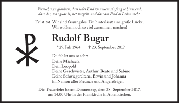 Traueranzeige von Rudolf Bugar von Süddeutsche Zeitung